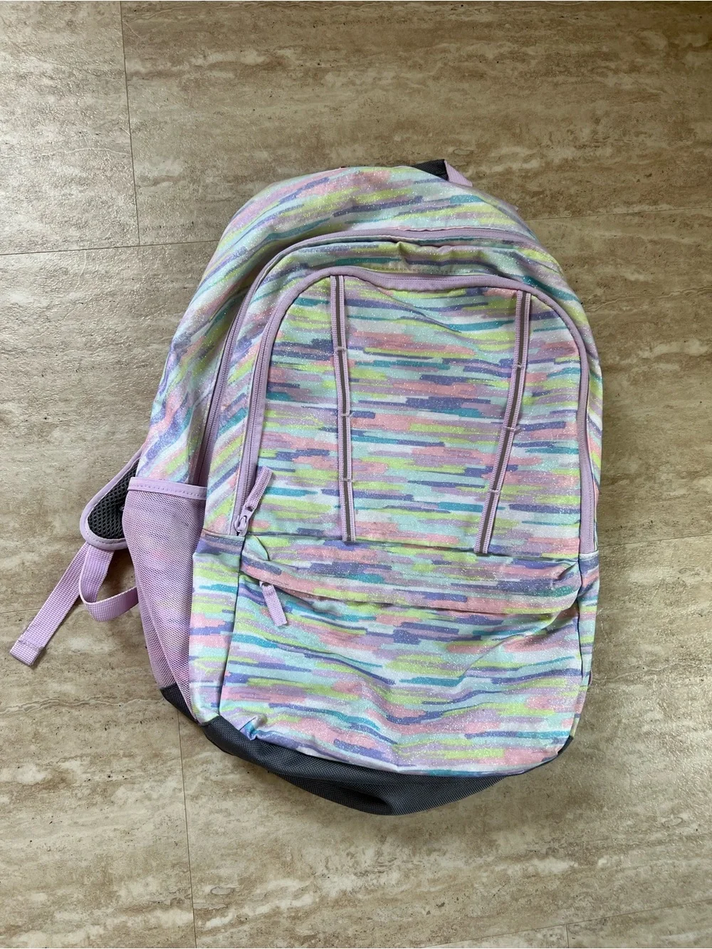 Lands' End ClassMate Backpack in the glitter paint stripe Large 18”